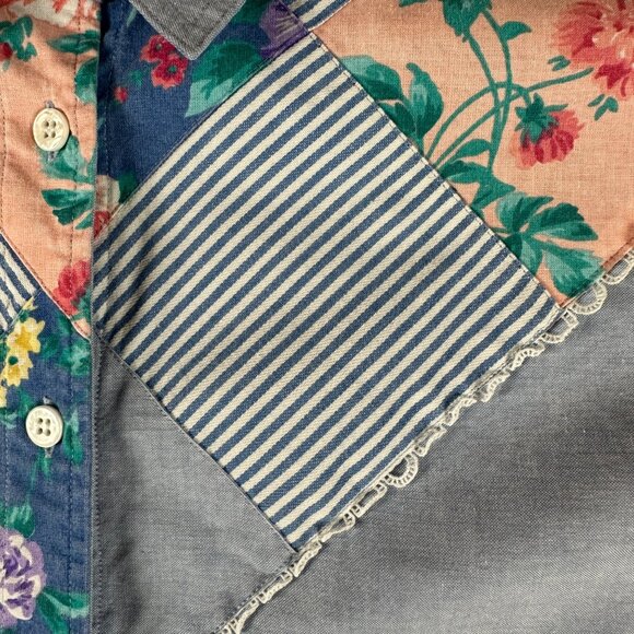 Vintage Napa Valley Womens 2X Button-Up Denim Top Patchwork Cottagecore Dainty - Picture 7 of 13